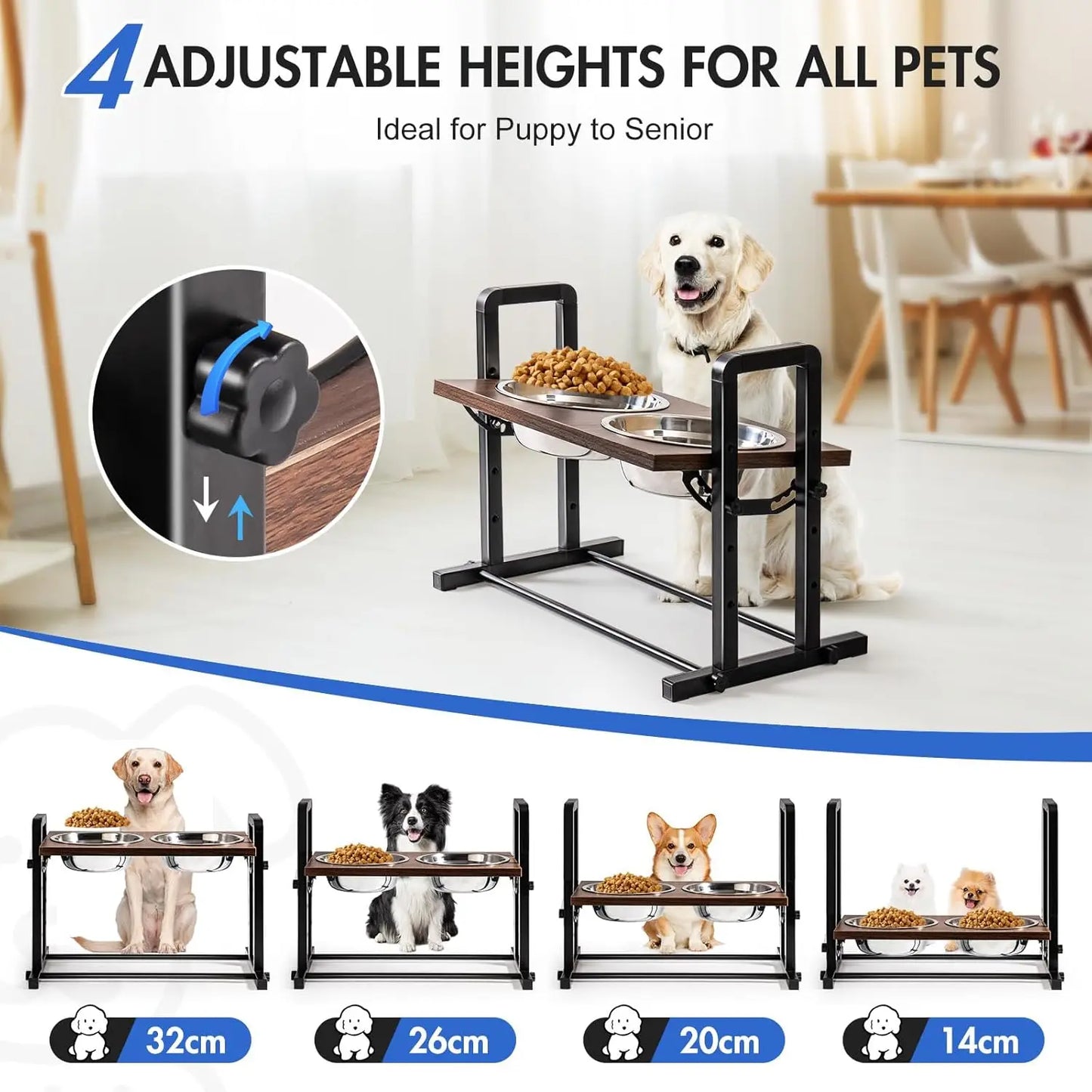 Height Adjustable Raised Dog Bowls